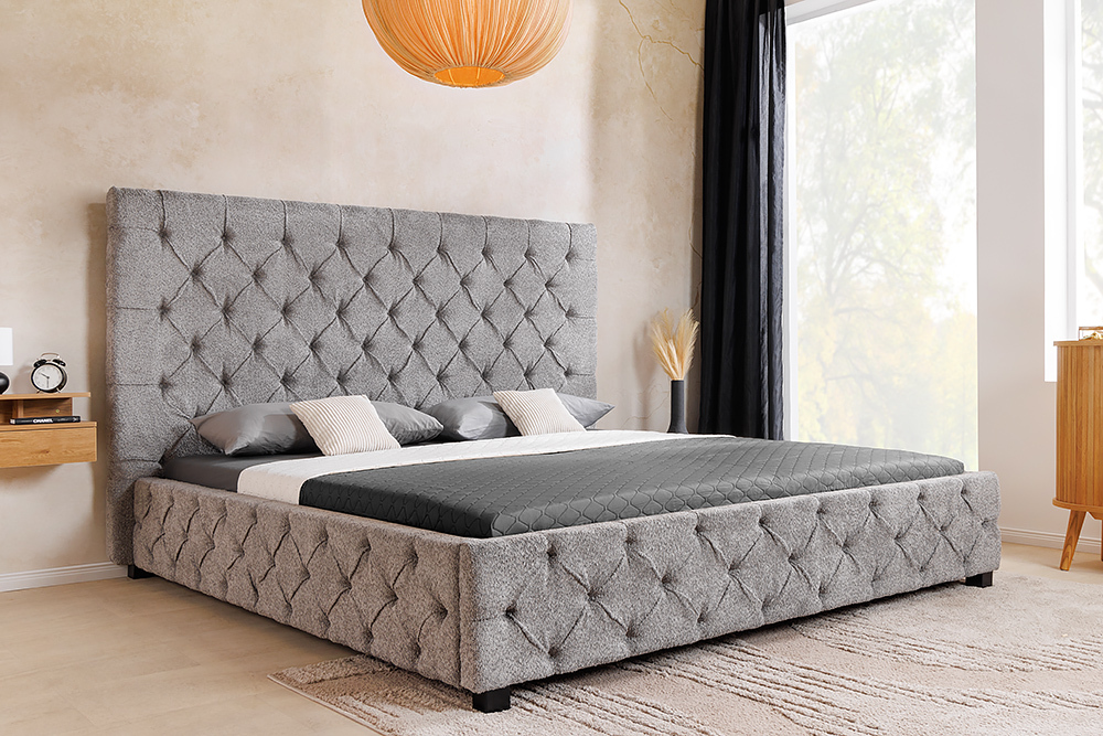 Design Boxbett PARIS 180x200 cm grau Bouclé Chesterfield