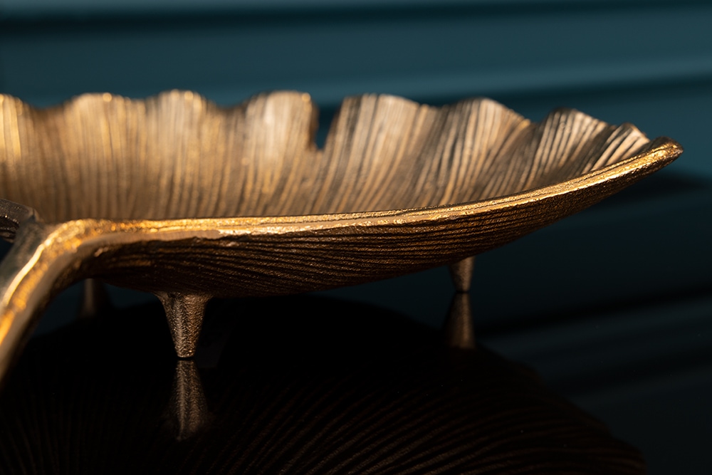 Dekorative Schale GINKGO 45cm gold handmade Metall
