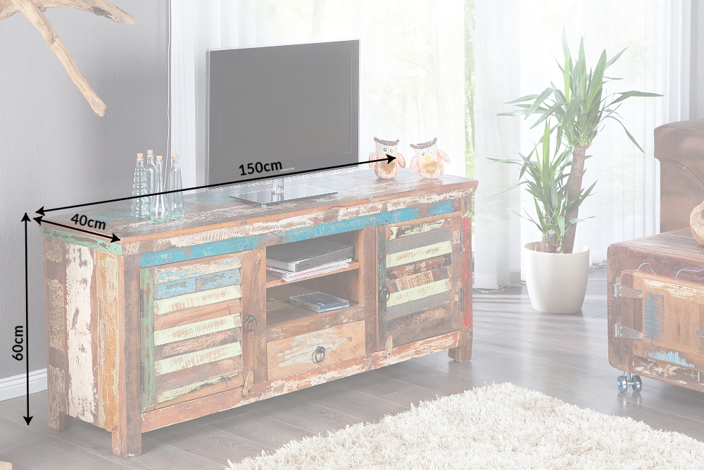 Einzigartiges TV-Board JAKARTA 150cm bunt recyceltes Massivholz