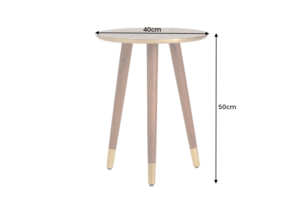 Design Beistelltisch ALCAZAR 50cm antik gold Metall Mangoholz Handarbeit rund