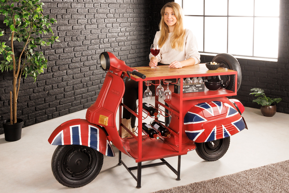 Design Bartisch SCOOTER 180cm rot Mangoholz Handarbeit Upcycling Design Bartisch SCOOTER 180cm rot Mangoholz Handarbeit Upcycling
