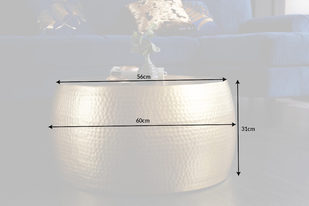 Runder Couchtisch ORIENT III 60cm gold Metall Hammerschlag Design handmade