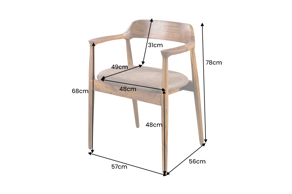Design Stuhl KENNEDY braun massives Sheeshamholz mit Polstersitz Microfaser