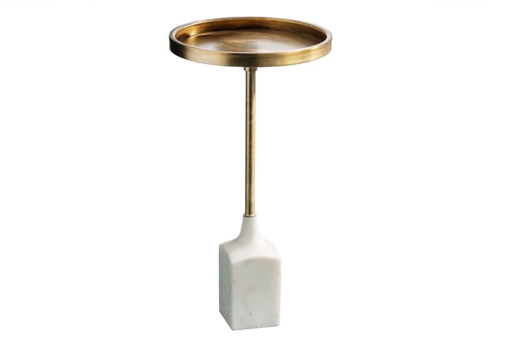 Design Beistelltisch TRAYFUL 60cm antik gold weißer Marmorfuß handmade rund