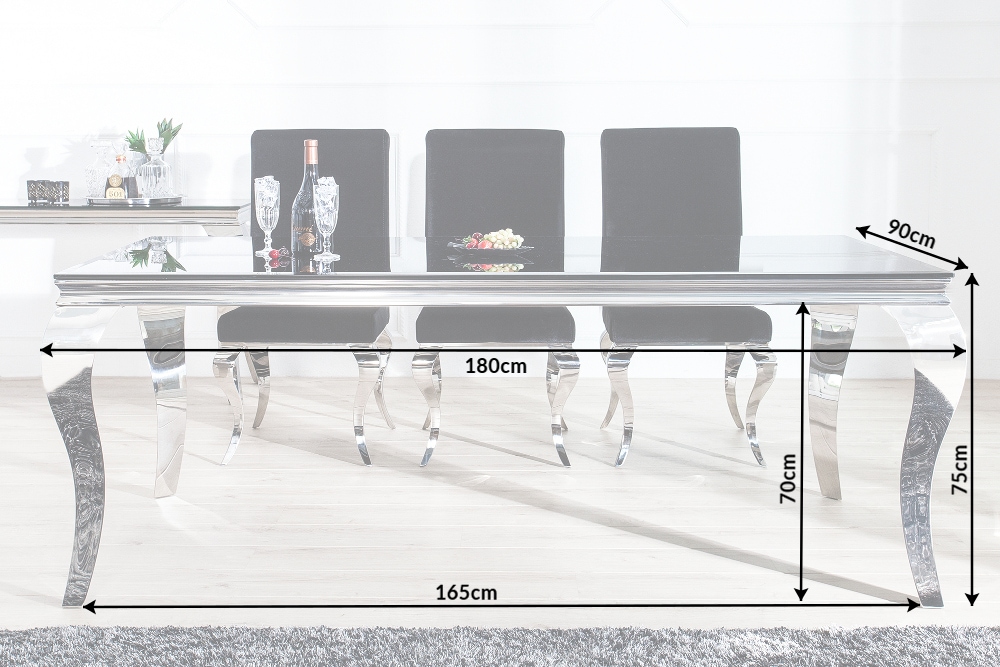 Eleganter Design Esstisch MODERN BAROCK 180cm schwarz Edelstahl Opalglas Tischplatte