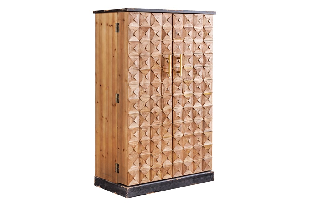 Design Barschrank BODEGA 120cm natur Pinienholz mit 3D-Front und Flaschenregal