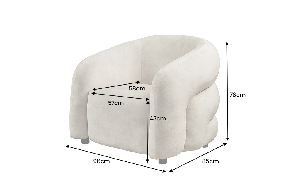 Moderner Design Sessel VOGUE 95cm beige Samt mit Armlehnen und Nosagfederung