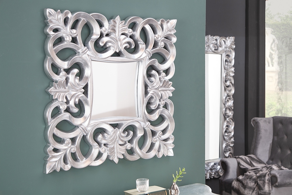 Eleganter Wandspiegel VENICE 75x75cm silber antik Barockstil