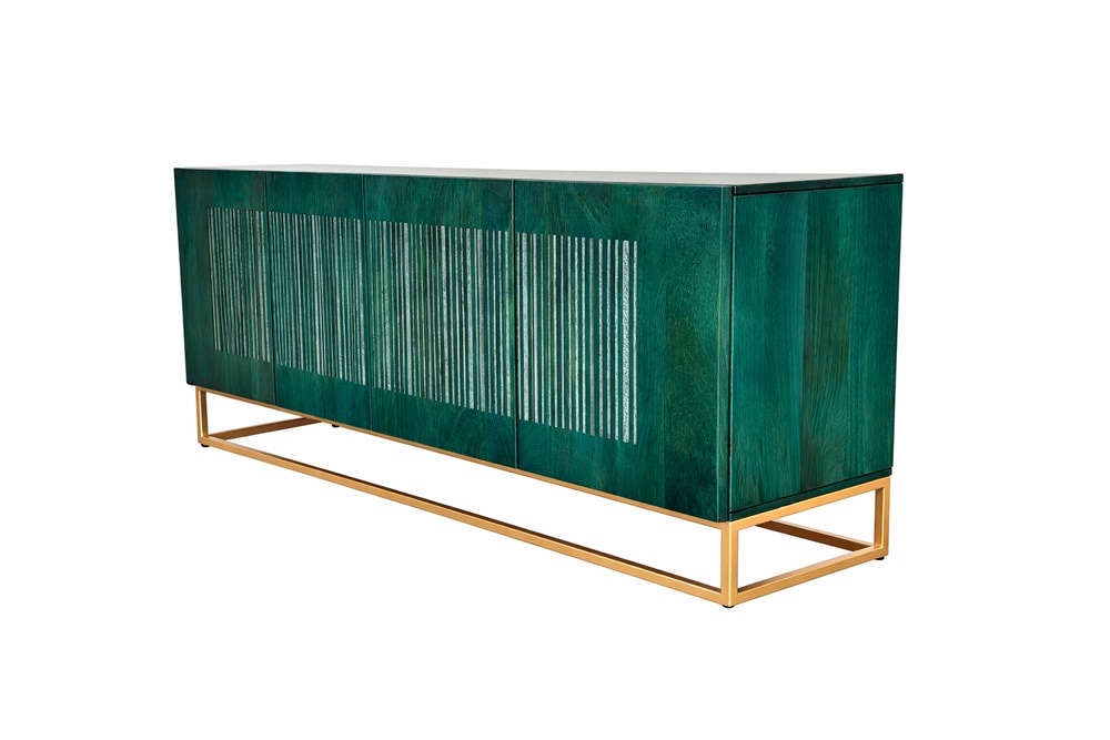 Massives Sideboard ONYX 180cm türkis Mangoholz Achat Edelstein gold Metallgestell