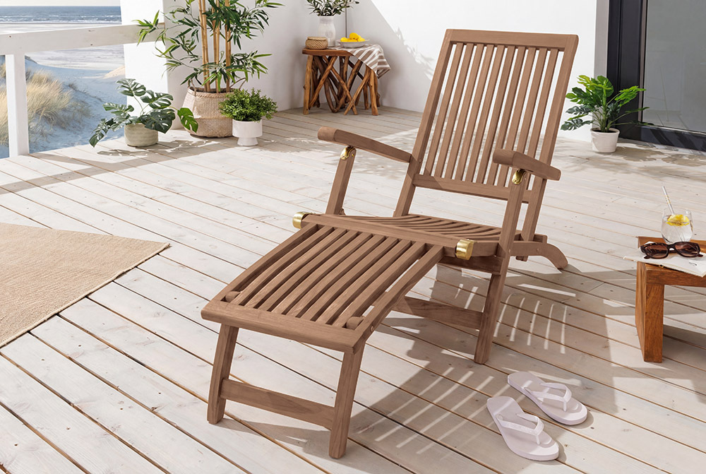 Massive Gartenliege EMPIRE TEAK 175cm natur Teakholz Deckchair verstellbar