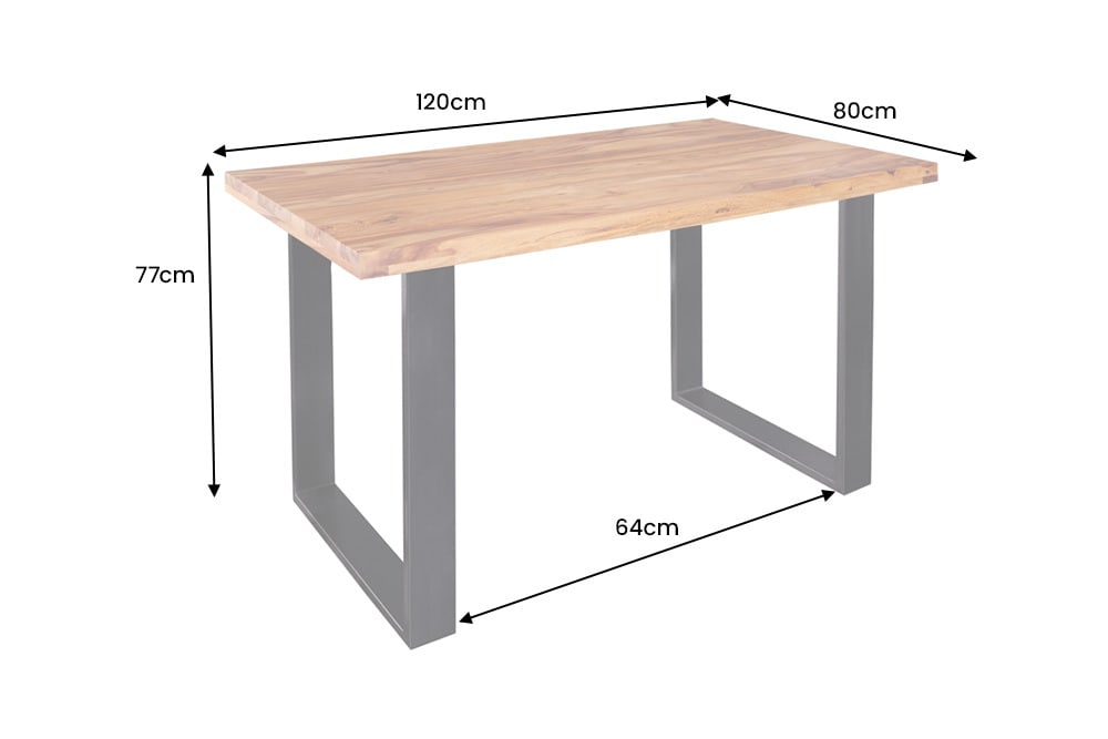Massivholz Esstisch IRON CRAFT 120cm braun Sheesham schwarze Metallbeine stone finish