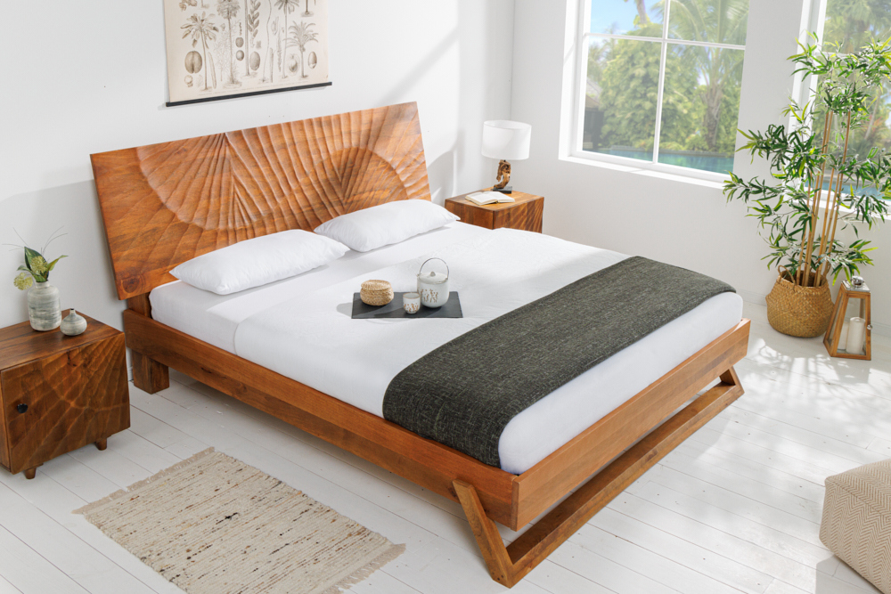 Design Bett SCORPION 180x200cm braun Mangoholz 3D Schnitzerei Massivholz Doppelbett