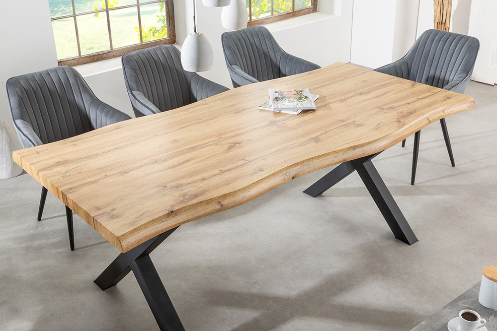 Industrial Esstisch WILD 160cm braun Wildeiche-Design Baumkante schwarz X-Gestell Industrial Esstisch WILD 160cm braun Wildeiche-Design Baumkante schwarz X-Gestell