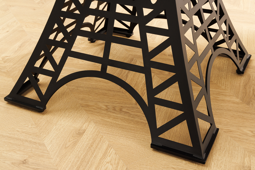Runder Bartisch PARIS LOFT 105cm dunkelbraun Mangoholz Eiffelturm-Design