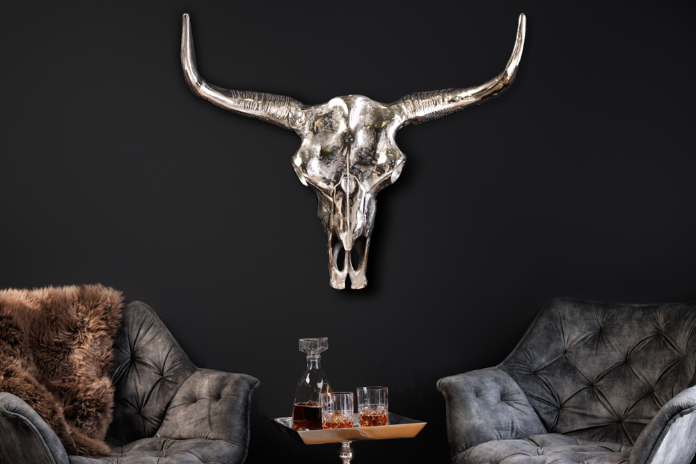 Design Schädel MATADOR 70cm silber Aluminium Wanddekoration