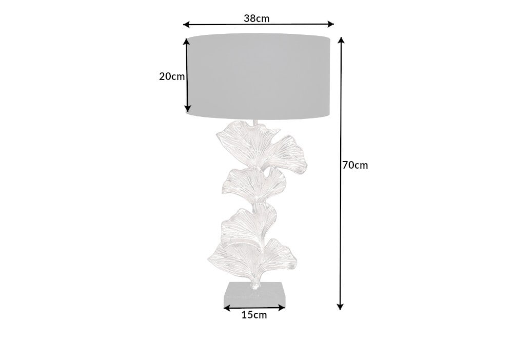 Design Tischlampe GINKGO 70cm schwarz Stoffschirm silber Metall handmade Marmor-Fuß