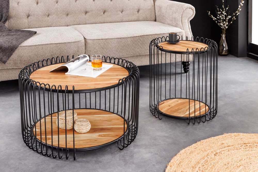 Industrial Couchtisch TRUE ELEMENTS 70cm natur Akazie Massivholz » Jetzt kaufen