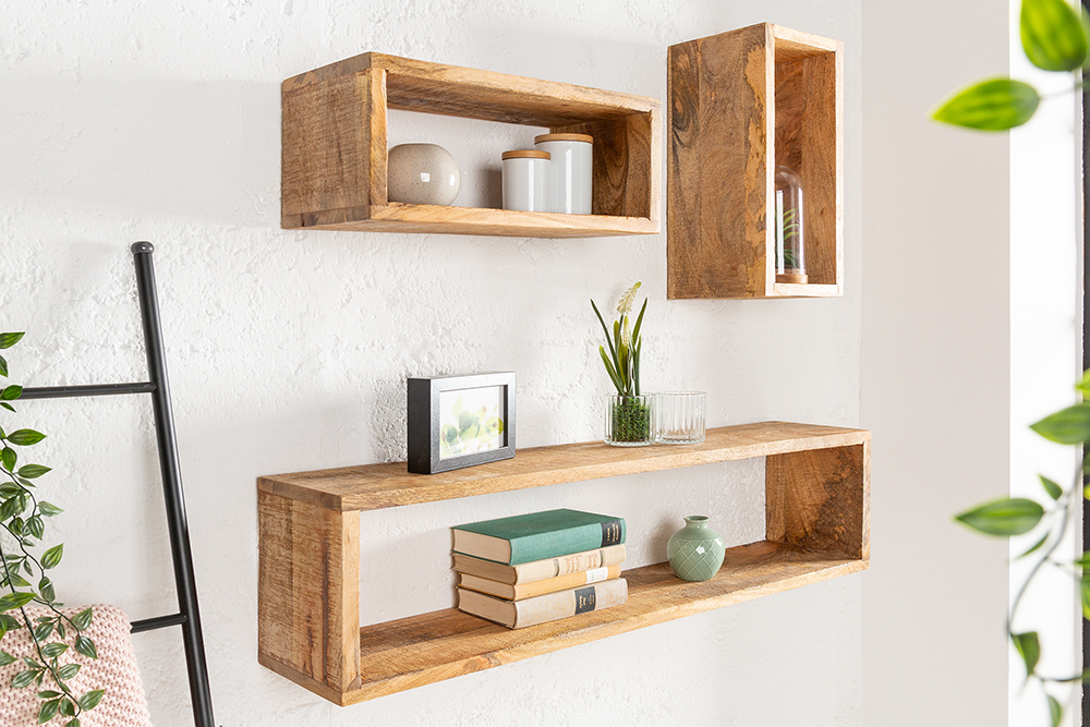 Massives Wandregal 3er Set HEMINGWAY 94cm aus Mangoholz