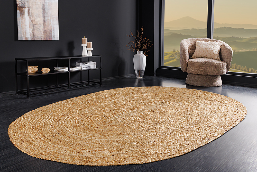 Ovaler Teppich PURE NATURE 230x160cm Jute handgewebt Flachgewebe