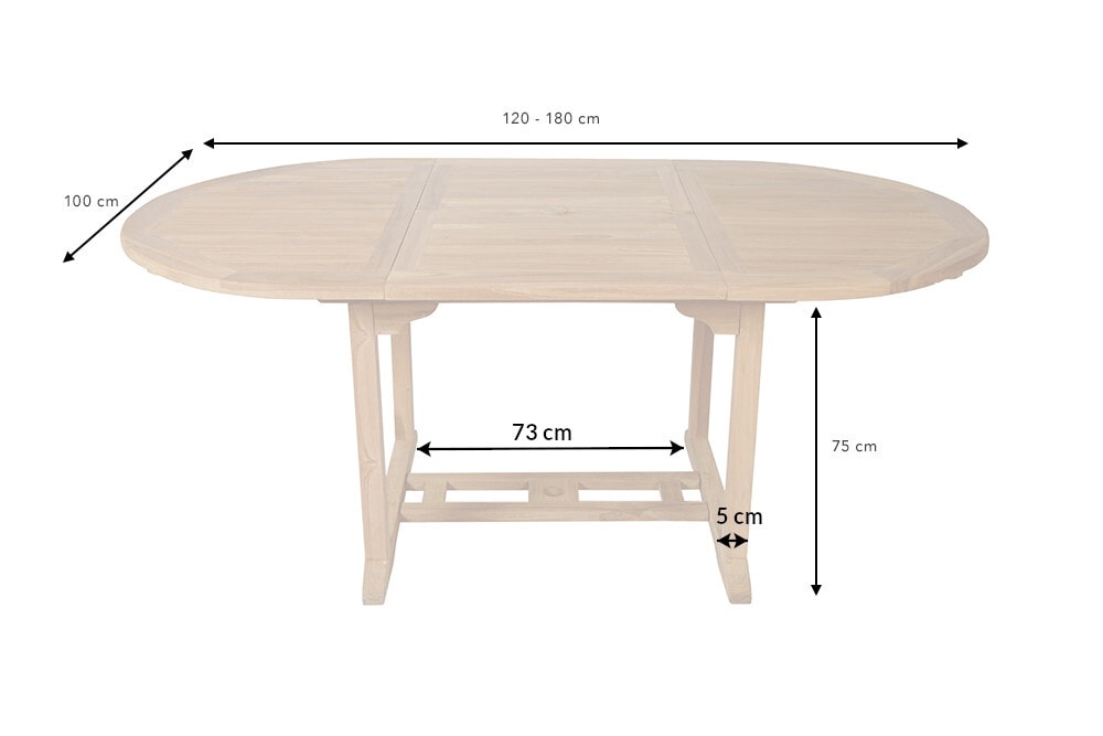 Ausziehbarer Gartentisch EMPIRE TEAK 120-180cm natur Massivholz oval