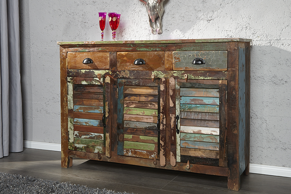 Einzigartiges Sideboard JAKARTA 125cm recyceltes Massivholz aus Fischerbooten
