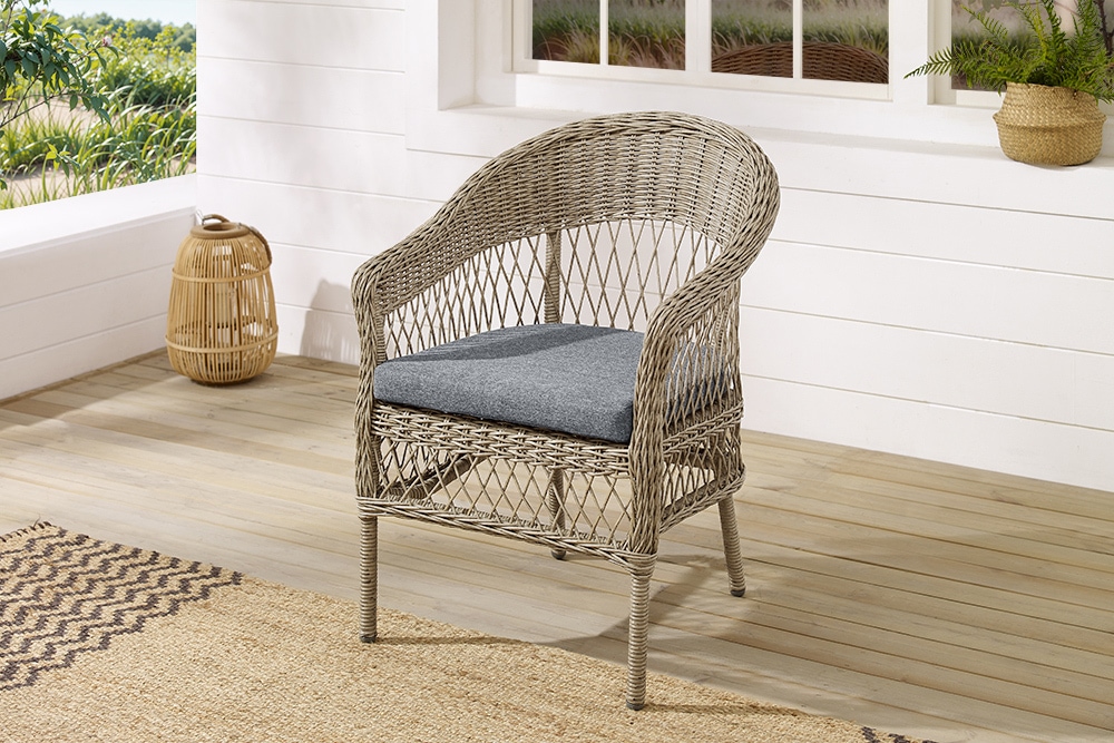 In- und Outdoor Garten-Set ELYSEE natur grau Polyrattan Aluminium inkl. Tisch Kissen