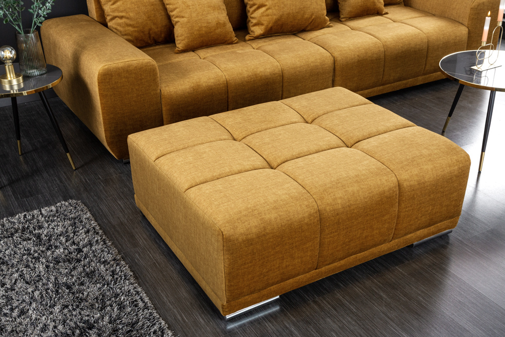 Extravaganter Hocker ELEGANCIA 110cm senfgelb Vogue Velours Samt mit Ziersteppung
