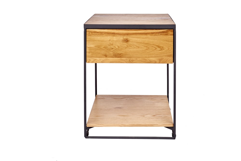 Moderner Beistelltisch SCORPION 50cm Wildeichen-Design Metall Nachttisch mit Schublade