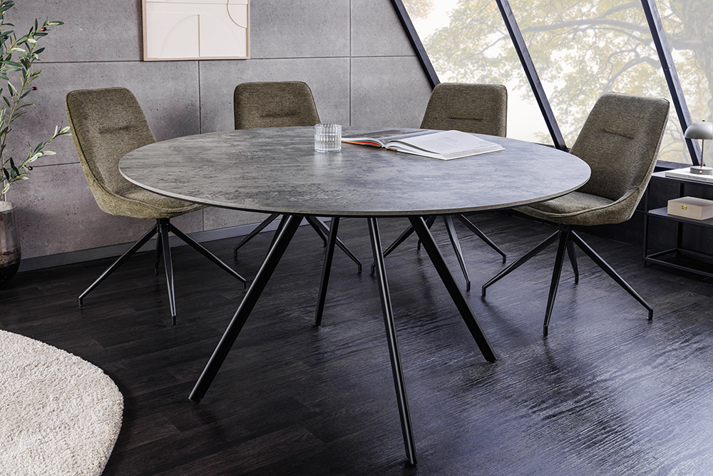 Runder Esstisch ATELIER 120cm grau Beton-Design schwarz Metall