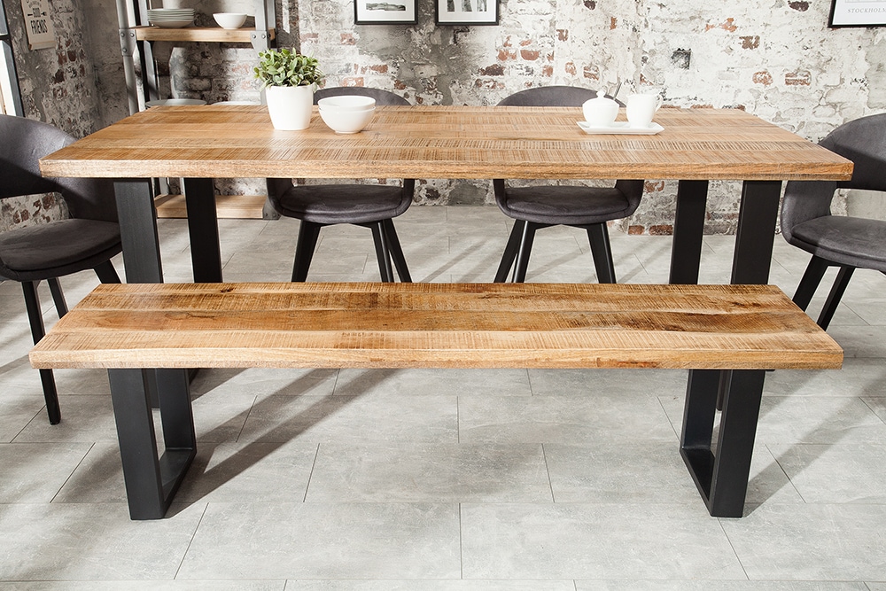 Design Sitzbank IRON CRAFT 170cm Mangoholz Eisen Industrial Design