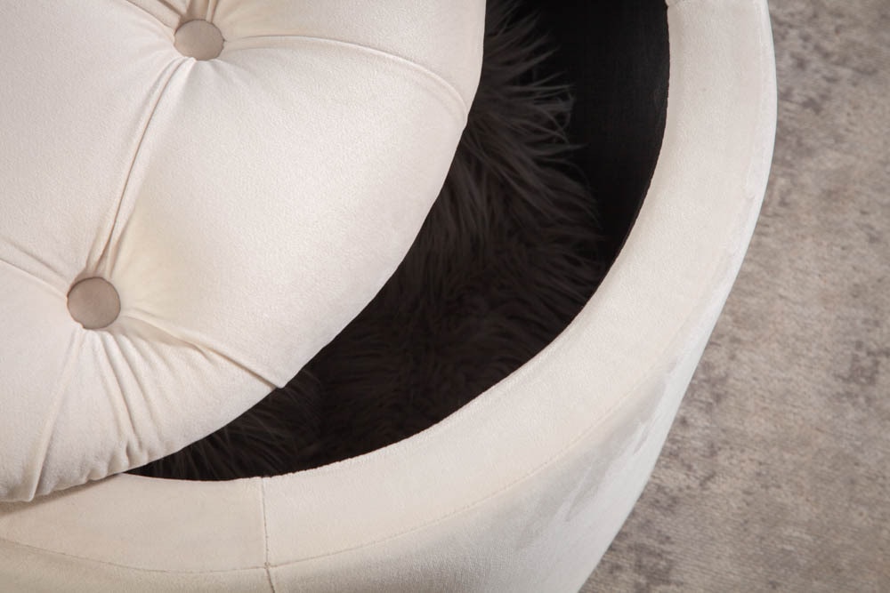Eleganter Hocker MODERN BAROCK 50cm champagner beige Samt Aufbewahrungkorb