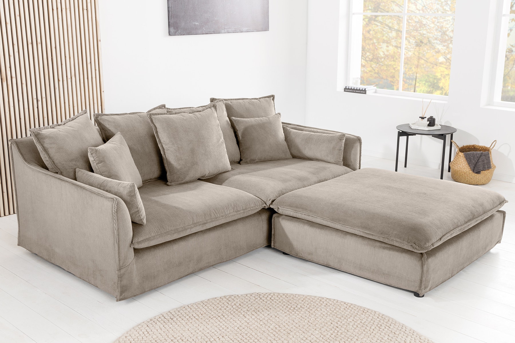Großes 3-Sitzer Sofa HEAVEN 200cm greige Cord Federkern Hussensofa