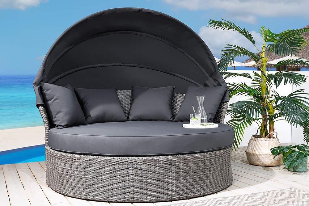 Outdoor Sonneninsel PLAYA LIVING 165cm grau Polyrattan Aluminium inkl. Kissen wetterfest