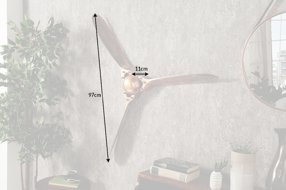 Authentische Wanddekoration SCREW III 97cm kupfer geflammt Flugzeug Propeller