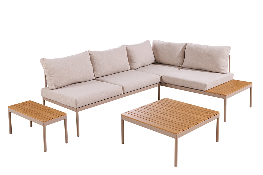 Outdoor Lounge MOBILE MODULAR greige Garten-Sitzgruppe inkl. Tisch und Kissen