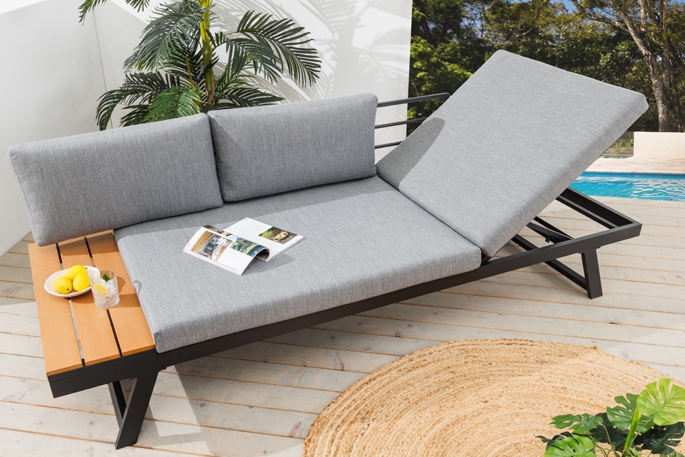 Verstellbare Gartenlounge MODULAR MIAMI 230cm grau natur anthrazit Gartensofa oder Gartenliege