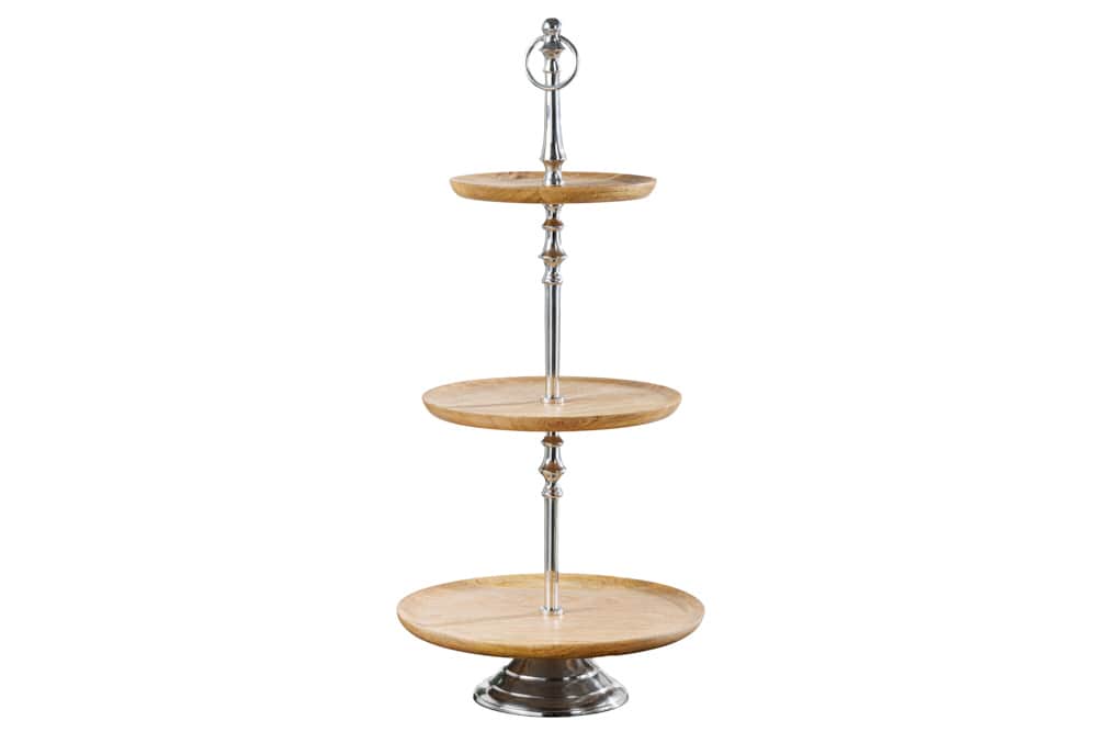 Dekorative Etagere PURE NATURE 68cm silber Mangoholz handmade drei Etagen