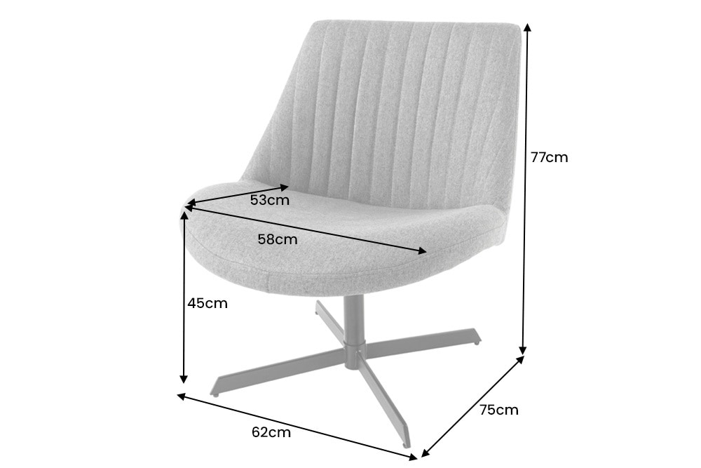 Drehbarer Sessel LOUNGER grau Strukturstoff Metallgestell schwarz
