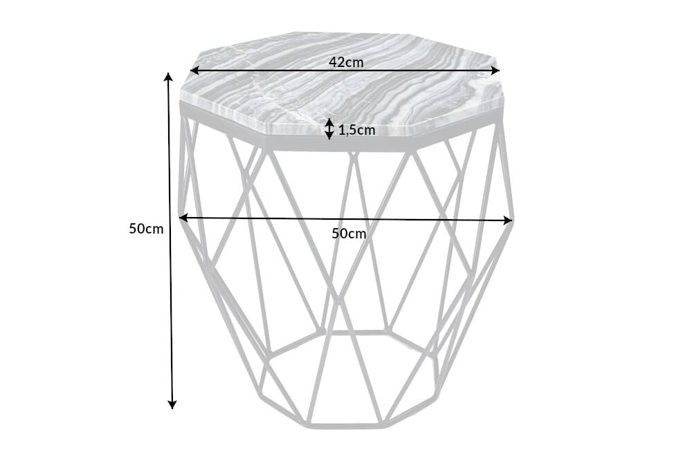 Design Beistelltisch DIAMOND 50cm grau Marmor schwarz Metall