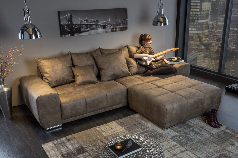 Big Sofa ELEGANCIA 285cm taupe Microfaser XXL Couch inkl. Kissen Federkern