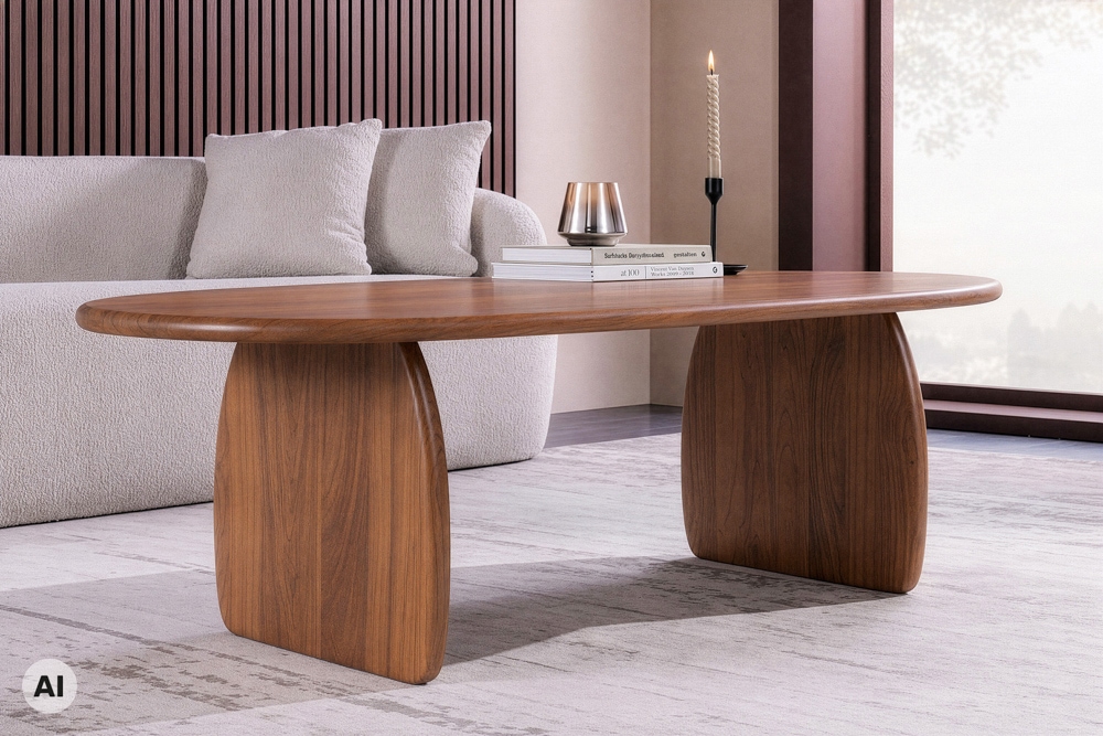 Design Couchtisch SCULPTURA 110cm braun Akazienholz organische Form