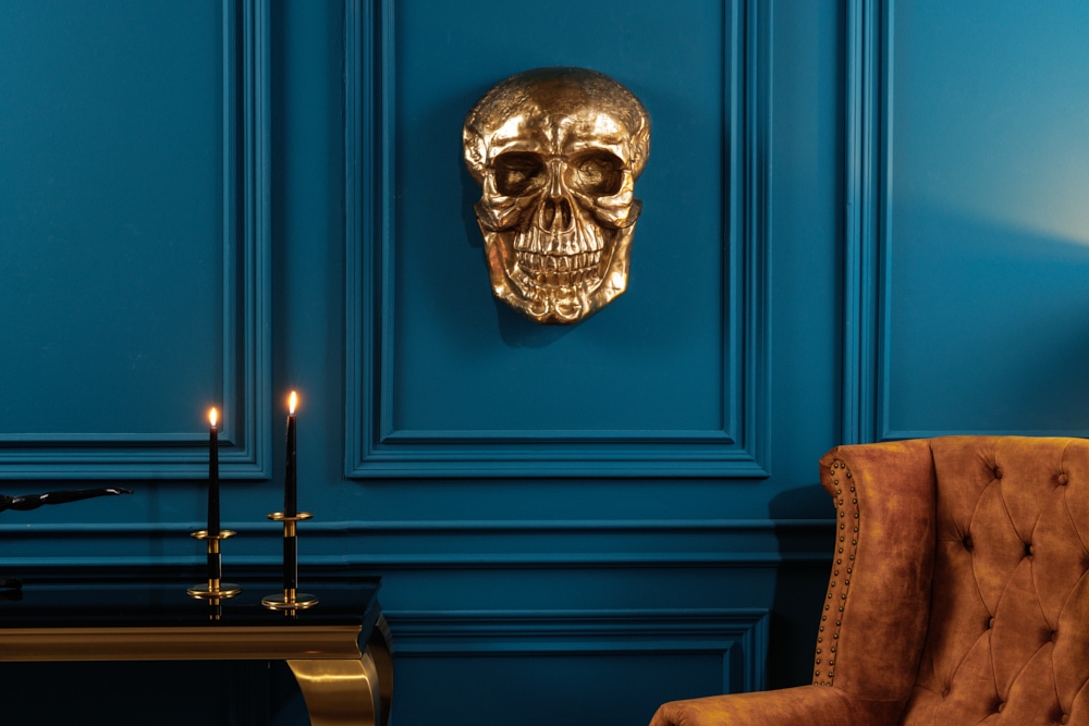 Exklusive Wandskulptur SKULL XXL 40cm gold Deko Totenkopf