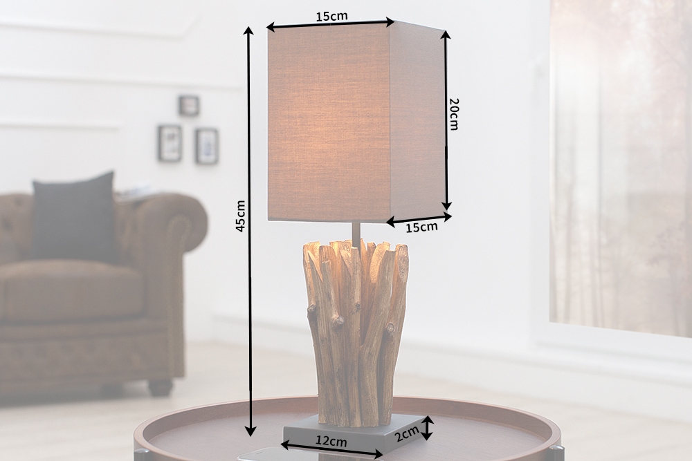 Handgearbeitete Treibholz Tischleuchte EUPHORIA 45cm braun mit Leinenschirm