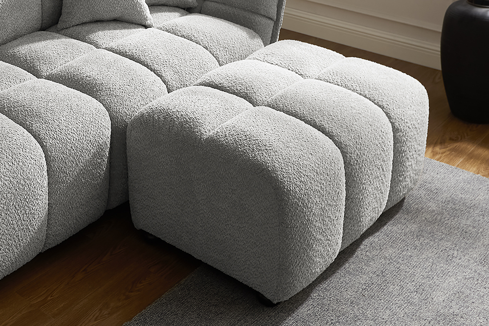 Moderner Hocker CLOUD 100cm grau Bouclé Federkern Fußhocker Sitzhocker Moderner Hocker CLOUD 100cm grau Bouclé Federkern Fußhocker Sitzhocker