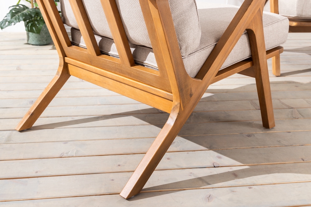 Wetterfestes Gartenlounge-Set COMFORT LINE natur beige Akazie 4-teilig inkl. Tisch