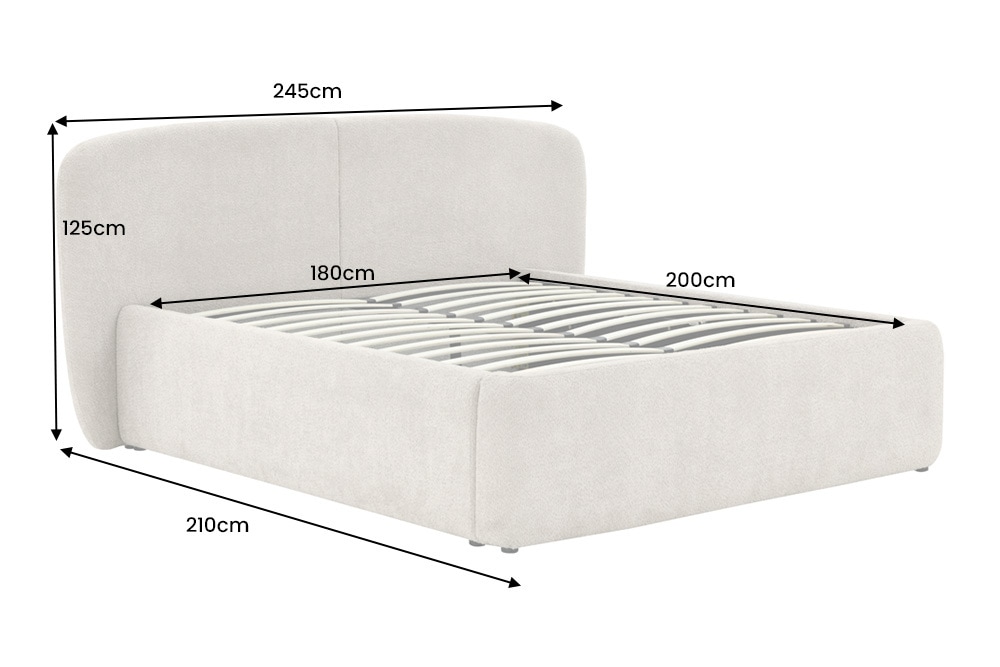 Modernes Boxbett ART DECO 180x200cm greige Bouclé mit Stauraum Matratze und Topper