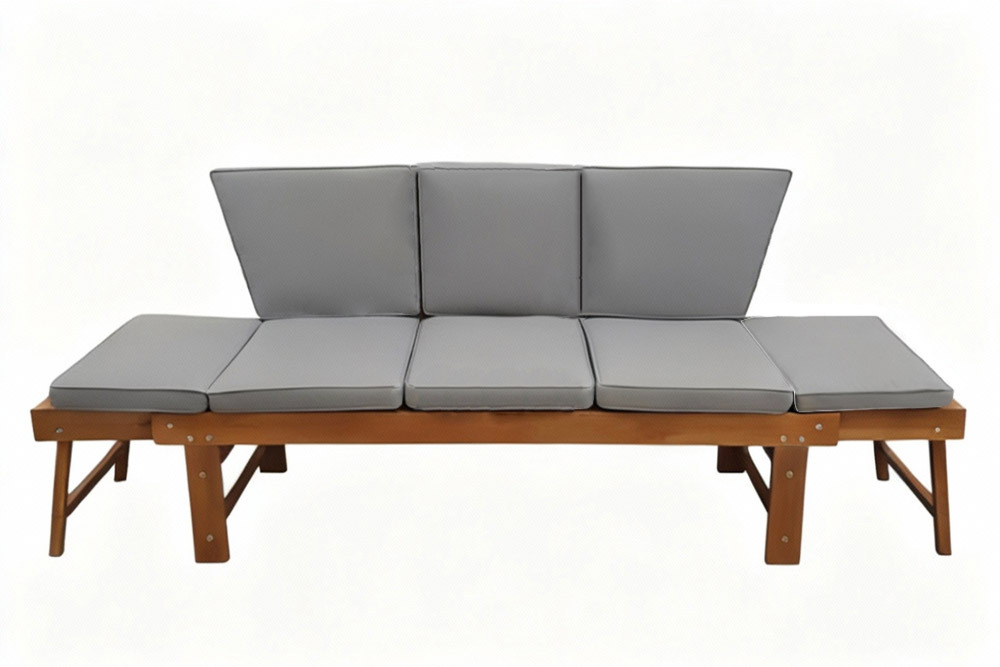 Outdoor Garten Sitzbank MODULAR 200cm natur grau Akazie mit Tisch inkl. Kissen klappbar