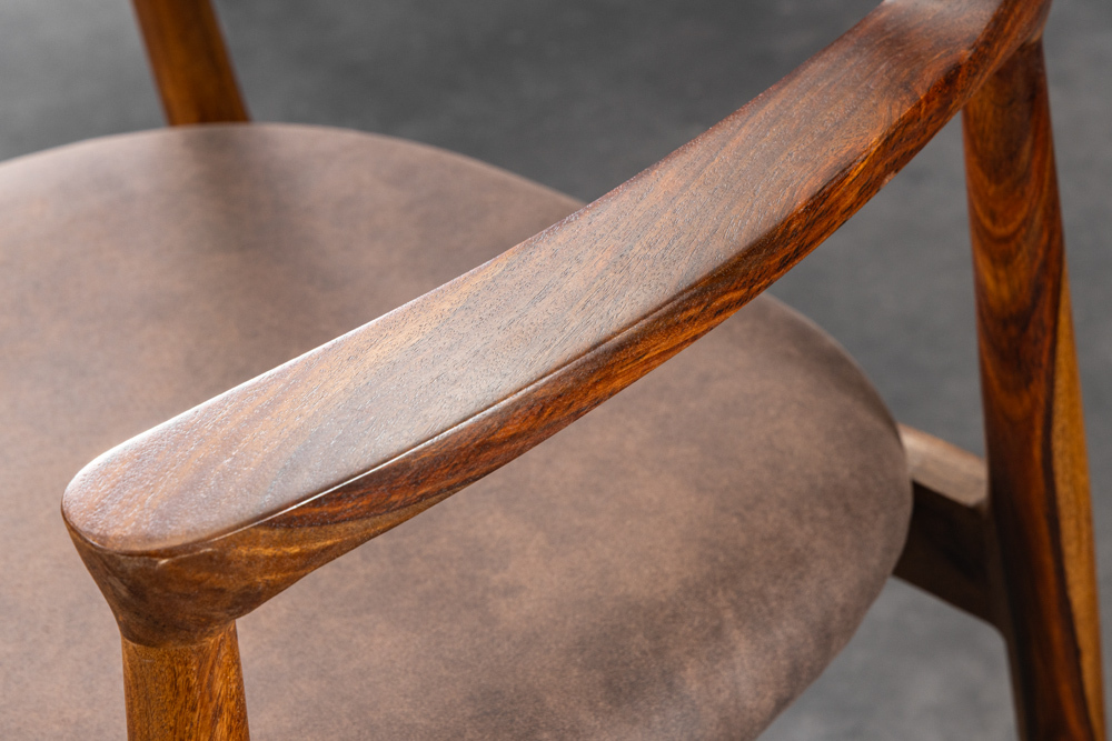 Design Stuhl KENNEDY braun massives Sheeshamholz mit Polstersitz Microfaser
