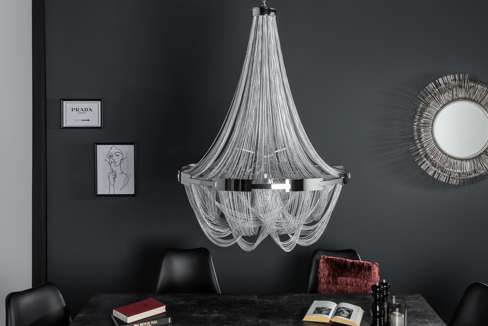 Extravaganter Kronleuchter ROYAL XL 70cm silber Hängeleuchte