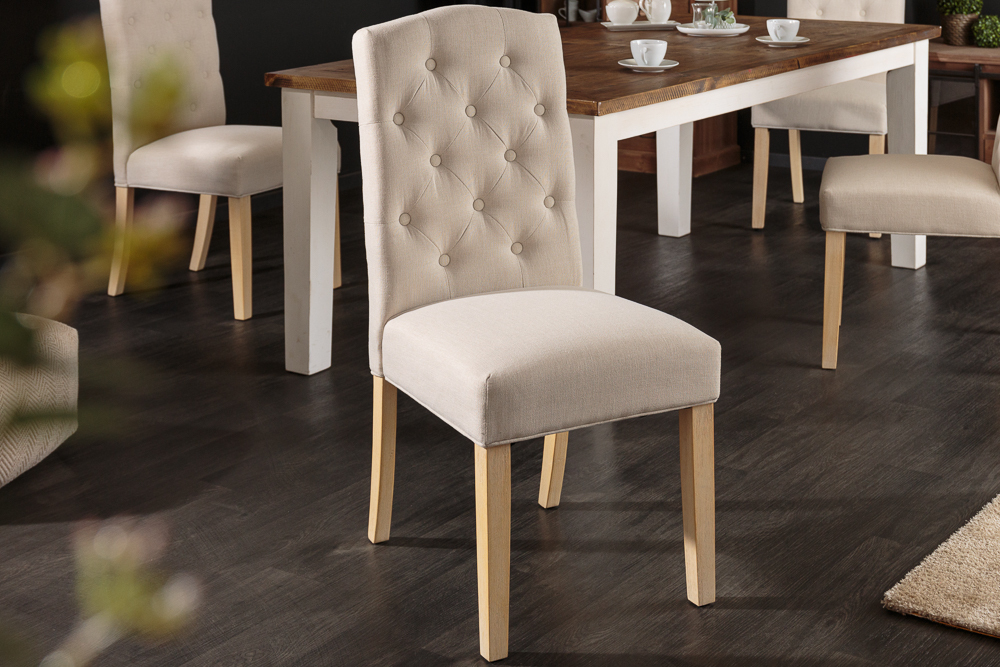 Eleganter Stuhl CASTLE beige mit Chesterfield Steppung